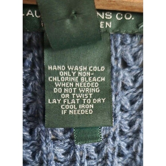 LRL Poncho Sweater Women's Large Blue Open Knit Cotton Blend - Picture 6 of 6